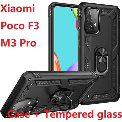 For Xiaomi Poco M3 Pro Case Tempered glass Armor Silicon Car Holder Magnetic Ring Poco F3 Hard Cover