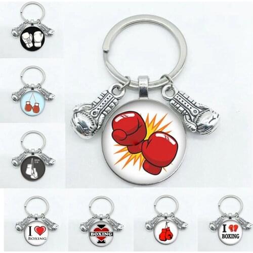 Deportes Calientes Retro, Me Encantan Los Llaveros De Boxeo, Guantes De Boxeo De Vidrio, Colgantes De CabujóN De Imagen, Llavero