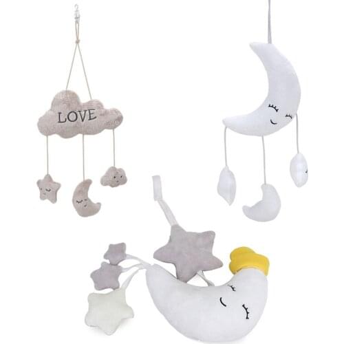 Baby Comfort Plush Toy Cartoon Clouds Stars Moon Car Bed Hanging Wind Chime Spiral Bed Cart Accessory Newborn Sleep Car Pendant