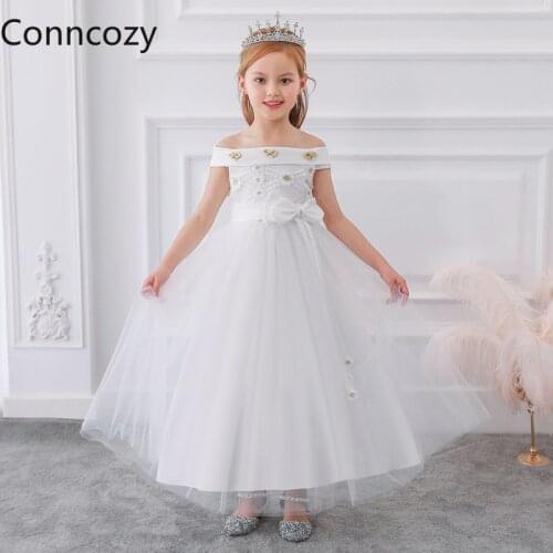 Girl Long Dress Girls Off Shoulder Embroidered Dress Girls Wedding Dress Princess Puffy Catwalk Party Dresses for Girls 2-14Y