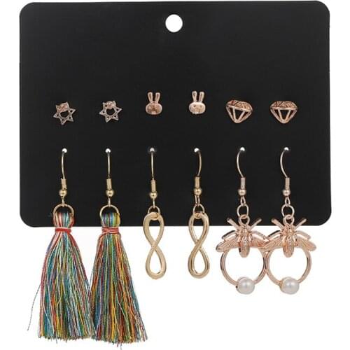 Ethnic Small Gold Metal Animal Rabbit Womens Earrings Sets Jewelry Bohemia Vintage Long Tassel Hanging Dangle Earrings for Women