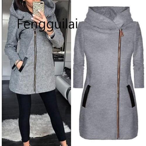 FENGGUILAI Spring Jacket Women High Collar Hooded Zipper Long Sleeve Coat Jacket Slim Outwear Outwear Coat Casual Hooded Hoodie