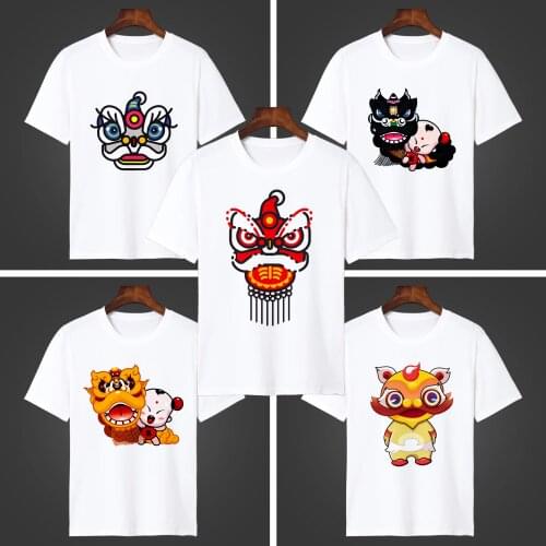 Chinese Style Lion Printed Cosplay T Shirt Men/Women Fashion Anime Summer T-Shirt Short Sleeves Top Tee Halloween Costume