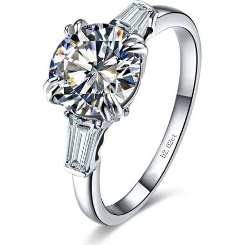 Quality Guarantee 14K White Gold Jewelry Ring for Women 2Ct D Moissanite Ladder Side Engagement Female Ring G14K 585