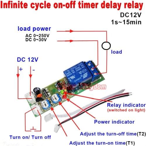 JK11 DC5V 12V 24V 0-30Min 0-24h Infinite Cycle Delay Timing Timer Relay ON OFF Switch Multifunctional relay module