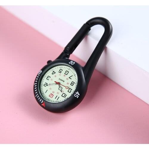 Portable Sport Carabiner Watch Clock Mini Dial Luminous Hands Quartz Watches Clip on Belt Pocket Fob Watch For Hikers Backpacker