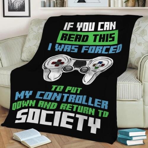Controller Down Society Throw Blanket Print on Sherpa Blankets Soft for Sofa Customized DIY Plush Thin Quilt