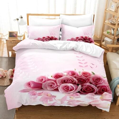 Red Flower Rose Bedding Set Single Twin Full Queen King Size Fink Flowers Rose Bed Set Children Bedroom Duvetcover Sets 20