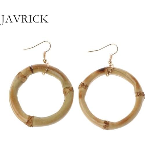 Handmade Natural Bamboo Wood Round Circle Dangle Hoop Earrings Fashion Jewelry Women Lady Ear Jewelry Gift