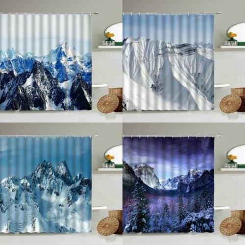 Landscape Scenery Shower Curtain Snow Mountain Winter Theme Nature Photography Bathroom Decor With Hook Waterproof Screen Set