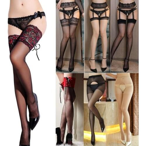 Summer Lady Sexy Lace Stockings Tights Lingerie With Suspender Garter Belt Top Tights Thigh High Fishnet Nightclubs Long Socks