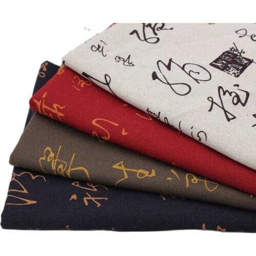 CMCYILING Calligraphy Printed Linen Cotton Fabric For Patchwork Sewing Pillow Tablecloths Cloth Tissue Home Fabrics Textile