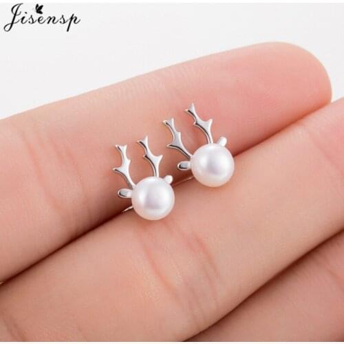 Cartoon Pearl Deer Stud Earring Small Snowflake Earring for Girls Kids Elk Reindeer Ear Studs Women Christmas Jewelry Ornaments