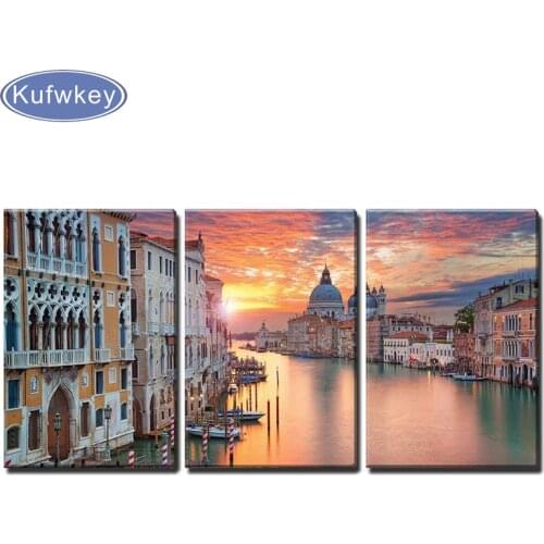 5d diy diamond painting cross stitch 3pcs Canal in Venice,Santa Maria Della Salute Basilica"diamond embroidery crafts decoration
