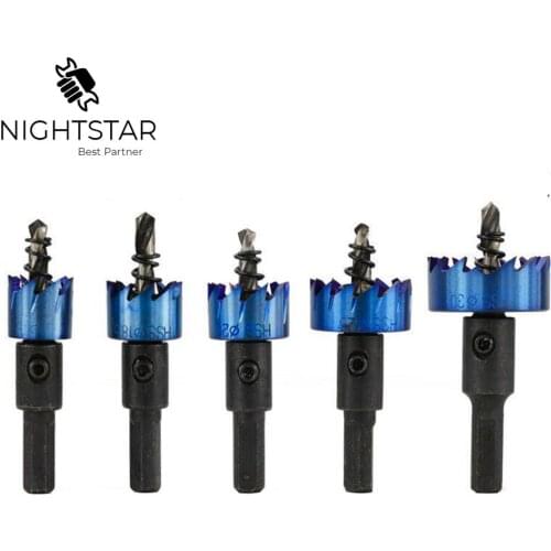 Krachtige 5Pcs Blue Plating Coated HSS Drill Bit Hole Saw Set Stainless Steel Metal Alloy 16/18.5/20/25/30mm Woodworking Tools