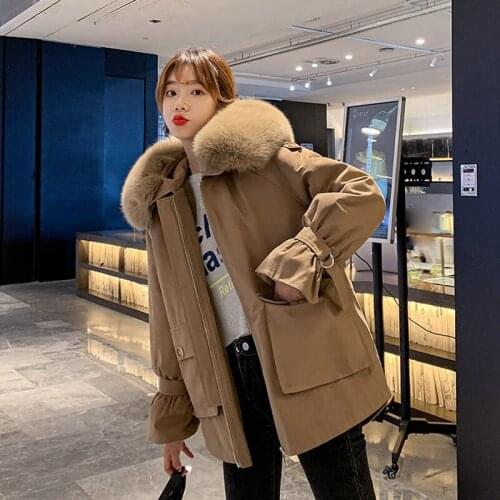New Winter Jacket Parka Women Warm Thicken Coats Female Big Fur Collar Hooded Jacket Coat Womens Korean Plus Velvet Coat Outwear