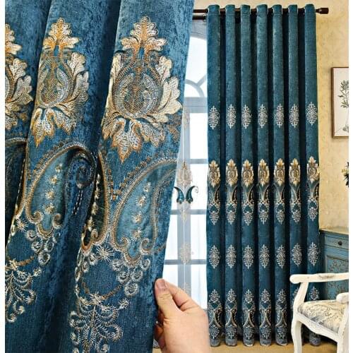New European-style Chenille Embroidered Curtain Fabric High Shading and Light Luxury Curtains for Living Dining Room Bedroom