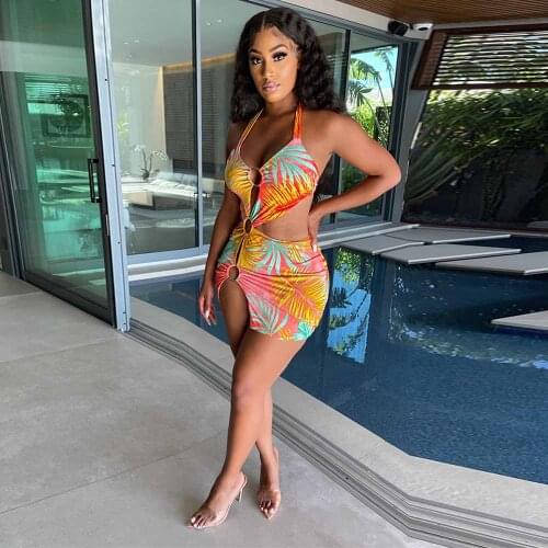 Waist Band Cut Our Summer Skinny Beach Dress Women Sexy Off Shoulder Backless Holiday Dress Vintage Halter Side Split Vestidos