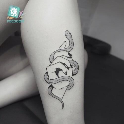 Rocooart Black Snake Temporary Tattoo Stickers For Women Men Body Waist Waterproof Fake Tatto Dark Wine Snake Tatto