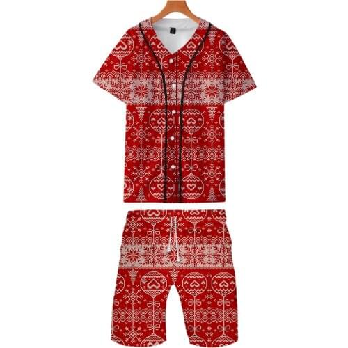 Christmas tracksuit men 3D Printed Two Piece Set Summer Baseball T-shirts+Beach Shorts 2019 Casual Streetwear Christmas Clothes
