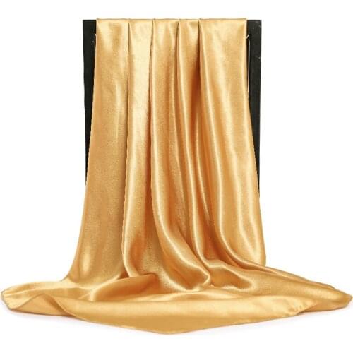 Solider Color Black Women Square Silk Scarf Wraps Autumn Winter Sjaal Luxury Large Satin Scarves Muslim Head Scarf 90*90cm