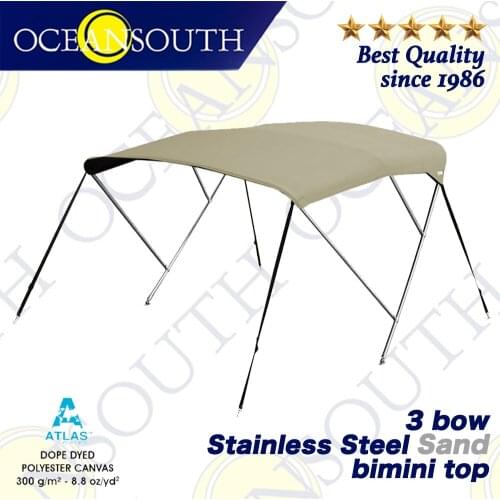 Oceansouth Stainless Steel 3 Bow Bimini 25mm 316 Tube Heavy-Duty Boat-cover Top Canopy Water Sun proof UV Protection Sand