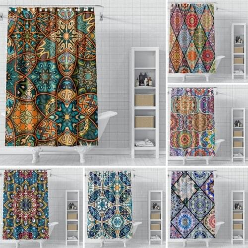 Bohemian Shower Curtain Abstract Mandala Floral Plant Print Waterproof Polyester Bath Curtains Decor Home With Anti-Rust Hooks
