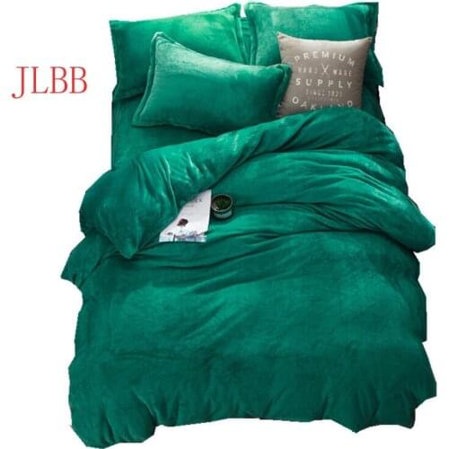 Green Winter fleece bedding set AB side duvet cover flannel fleece flat sheet 3/4pcs solid home bed set caroset bed linens warm