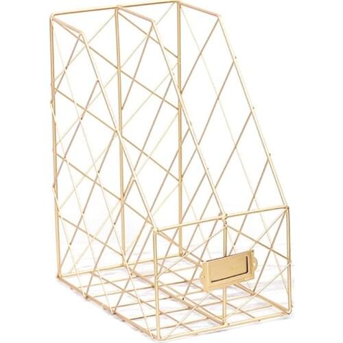 Iron Grid File Holder Simple Double Layer Desk Shelf Magazine Book Storage Rack