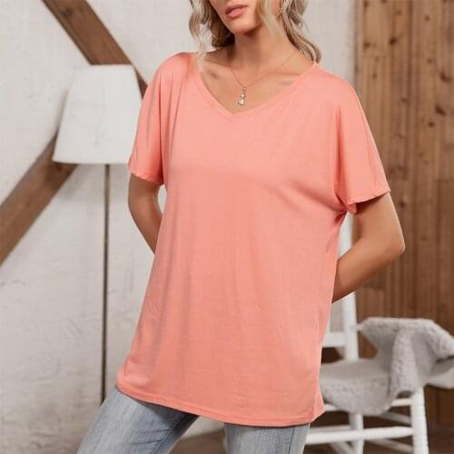 Summer Solid Color T Shirt Women Sexy V Neck Short Sleeve Streetwear Tops Casual Loose Plus Size Tee Shirts Femme