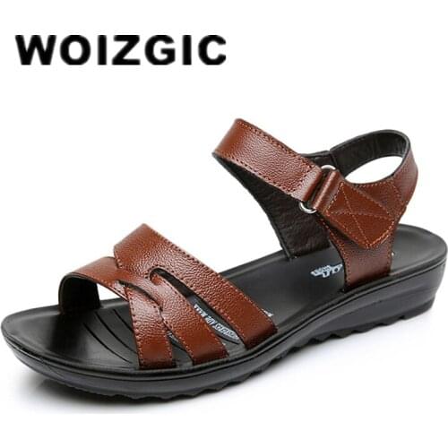 DONGNANFENG Women Old Mother Female Ladies Shoes Sandals Cow Genuine Leather PU Beach Summer Cool Casual Size 35-41 HD-C12