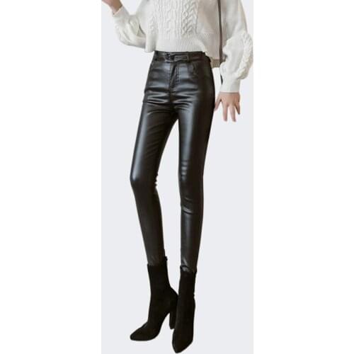 Women PU Leather Pants Black Sexy Skinny Trousers Women High Waist Long Pants Spring fashion Pencil Pants women