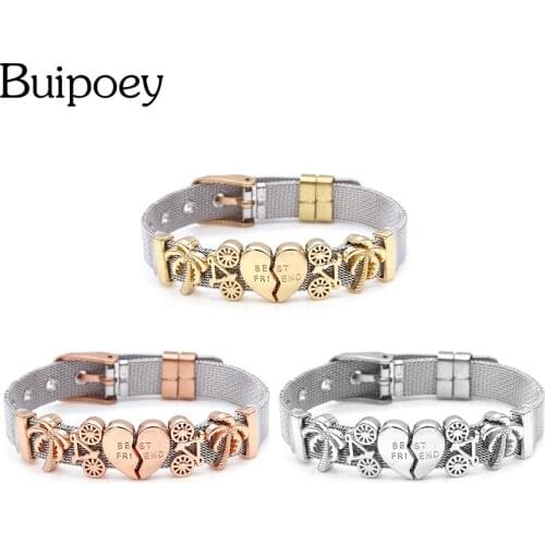 Buipoey Trend Love-heart Stainless Steel Mesh Bracelet For Women Bangle Female Couple Lovers Original Charm Watch Belt Bracelet