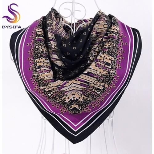 [BYSIFA] Women Purple Grey Head Scarf Shawl Fashion Winter Accessories Brand Twill Neck Scarf Spring Autumn Apparel Accessories