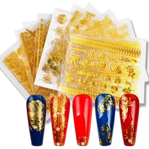 YWK Golden 3D Nail Art Adhesive Stickers Geometric Stripes Line Design Foils Sliders For Nails Decoration Decal Manicure