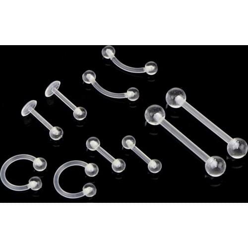 10Pcs/Set Transparent Acrylic Barbell Eyebrow Belly Tongue Ring Piercing Jewelry