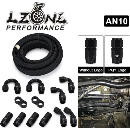 10AN AN10 Oil Fuel Fittings Hose End 0+45+90+180 Degree Oil Adaptor Kit AN10 Braided Oil Fuel Hose Line 5M Black With Clamps