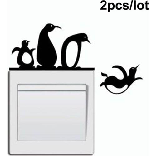 2pcs Funny Jump Penguin Wall Stickers Light Switch Mural Vinyl Decal Small Cute Switch DIY Decorative Sticker Pegatinas Pared