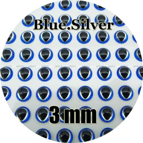 3mm 3D Blue.Silver, Tear Drop Pupil / Wholesale 800 Soft Molded 3D Holographic Fish Eyes, Fly Tying, Jig, Lure Making