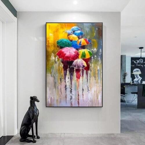 Abstract group of people holding umbrellas oil painting print on canvas art posters and prints wall art pictures home decoration