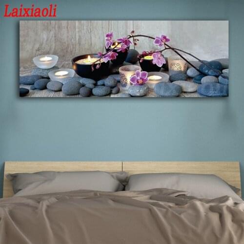 Diamond painting cross stitch wall picture orchids with candles zen still life large art 3d rhinestone embroidery mosaic decor