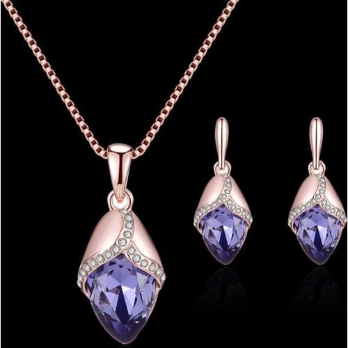 Baroque Vintage Rhinestone Inlaid Water Drop Pendent Earrings Necklace Set Ear Jewelry Sets for Women Girls Kids Gift Wholesale