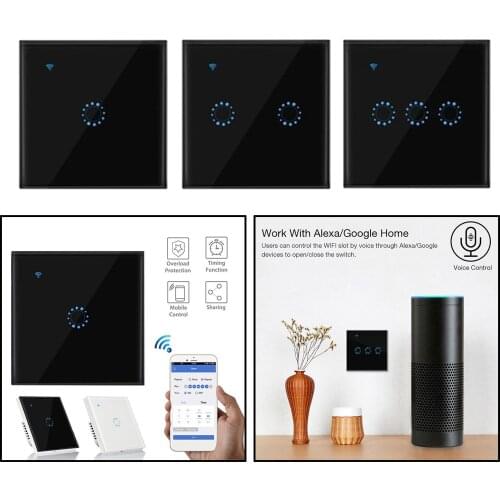 Black WiFi Smart Wall Touch Light Switch Glass Panel APP Provides Control from