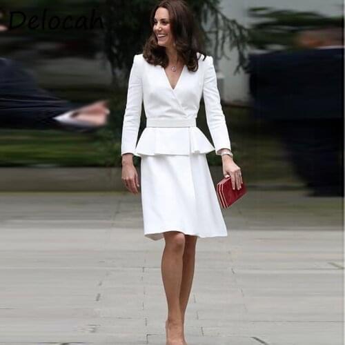 Delocah New 2021 Autumn Women Fashion Designer Party Midi Dress Long Sleeve Sashes Ruffles Whith Print A-Line Dresses Vestidos