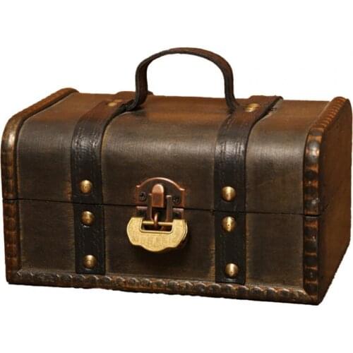 Retro Wooden Jewelry Storage Box With Lock Organizer Vintage Decorative Supplies Vintage Pirate Treasure Chest Case Home Decor