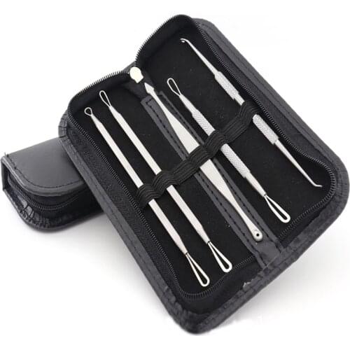 Acne Needle Pimples Squeeze Pen Stainless Steel Blackhead Remove Tool Whitening Face Cleaner Pore Pick With Leather Box