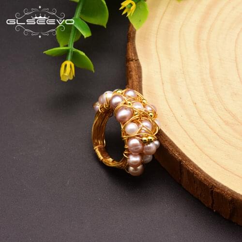 GLSEEVO Natural Baroque Fresh Water Pearl Rings For Women Wedding Party Engagement Handmade Ring Fine Luxury Jewellery GR0243