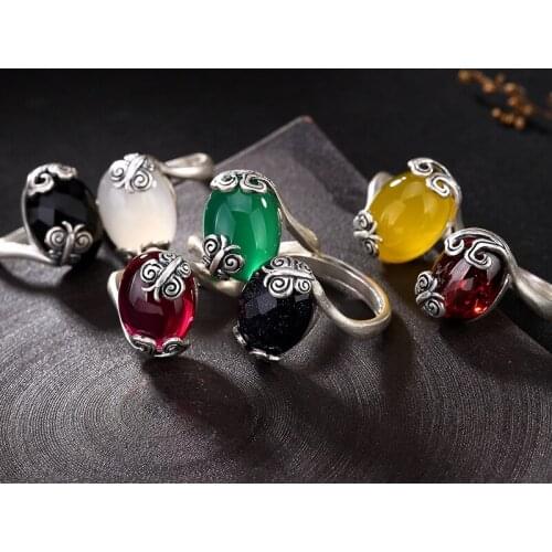 Fine silver butterfly Real Silver pomegranate red yellow and green chalcedony wholesale ms shedding sterling silver ring