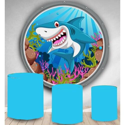 Round Circle backdrop background under the sea shark theme birthday party event baby shower candy dessert table cover studio