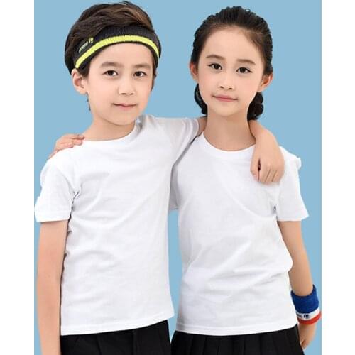 Summer Children White T-shirts Solid Short Sleeve O-Neck Cotton Tops Boys Girls Loose Sport T-shits 6 8 10 12 Years Vestidos